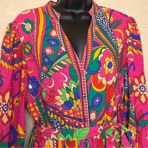 Adrianna Papell Long Sleeve Retro Printed A Line Dress In Pink Multi Size 8 NWT - Picture 5 of 16